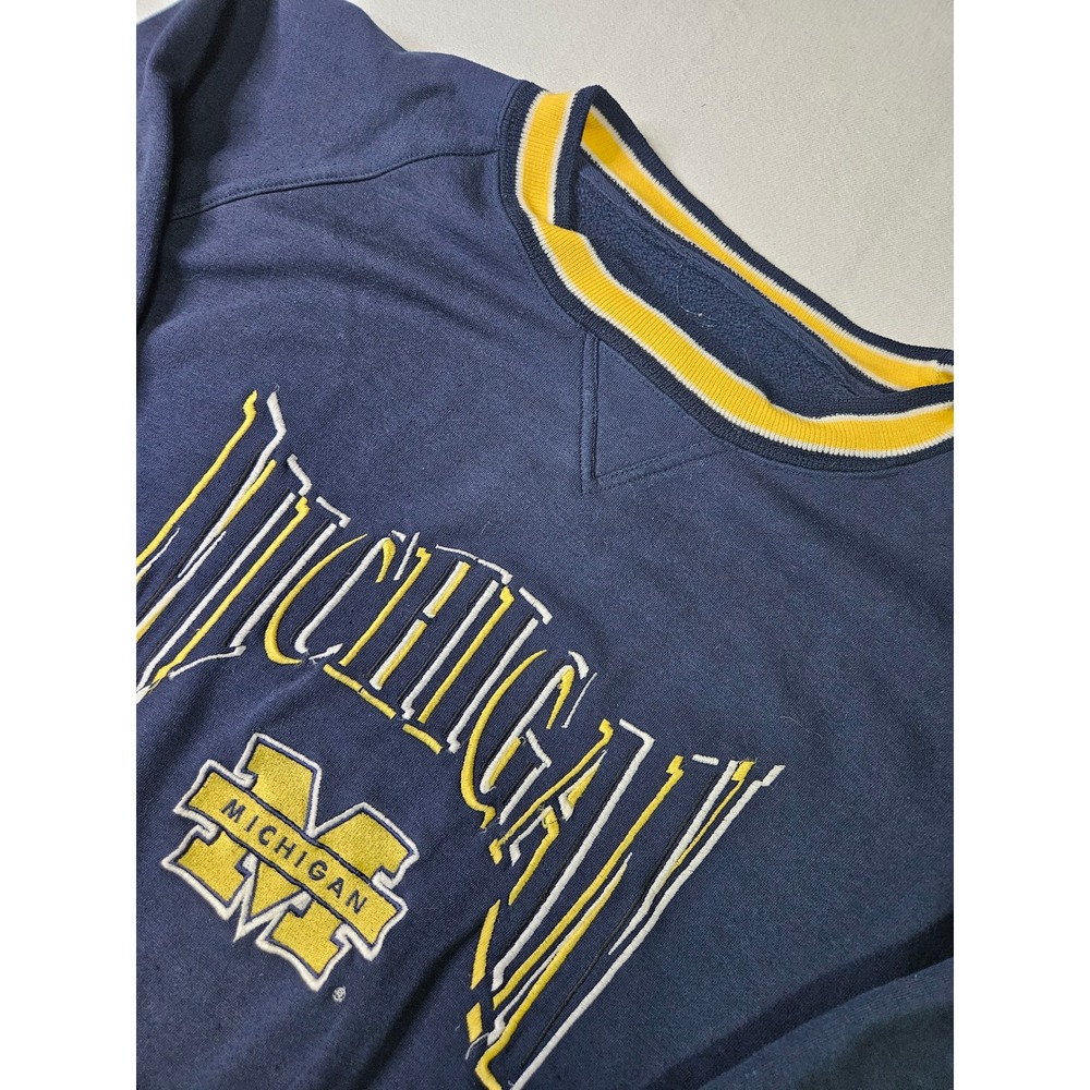 Logo 7 Michigan Wolverines Sweatshirt Mens Medium Navy Blue Vintage Embroidered